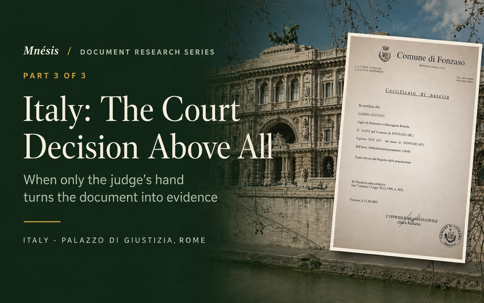 Italy: judicial reconstruction of records