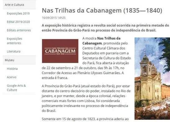 Página da Câmara dos Deputados sobre a exposição Nas Trilhas da Cabanagem